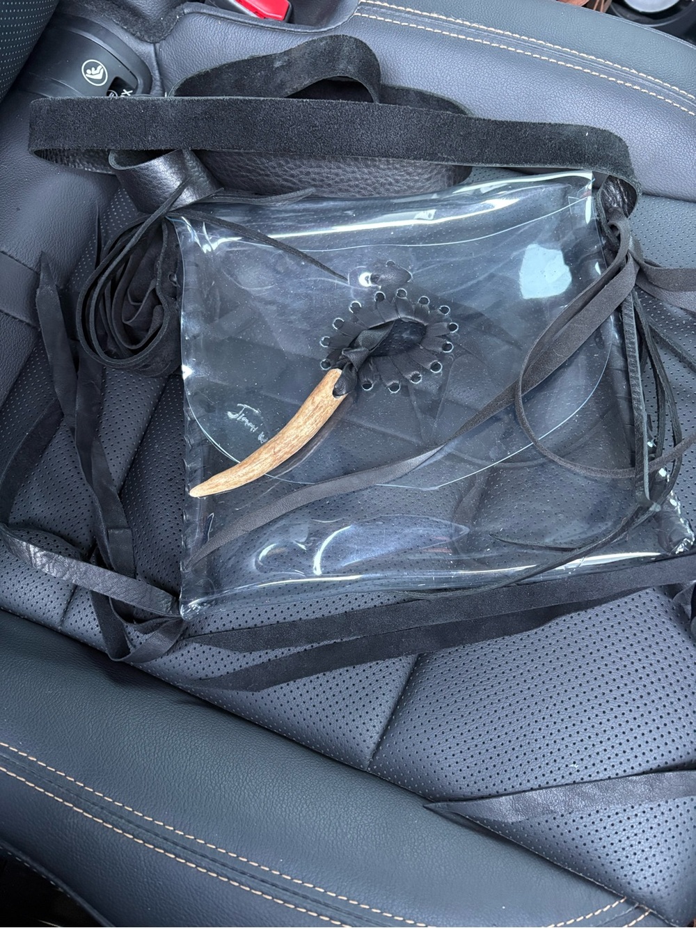 Clear Mini Crossbody Bag with Black Suede Trim and Wood Accent